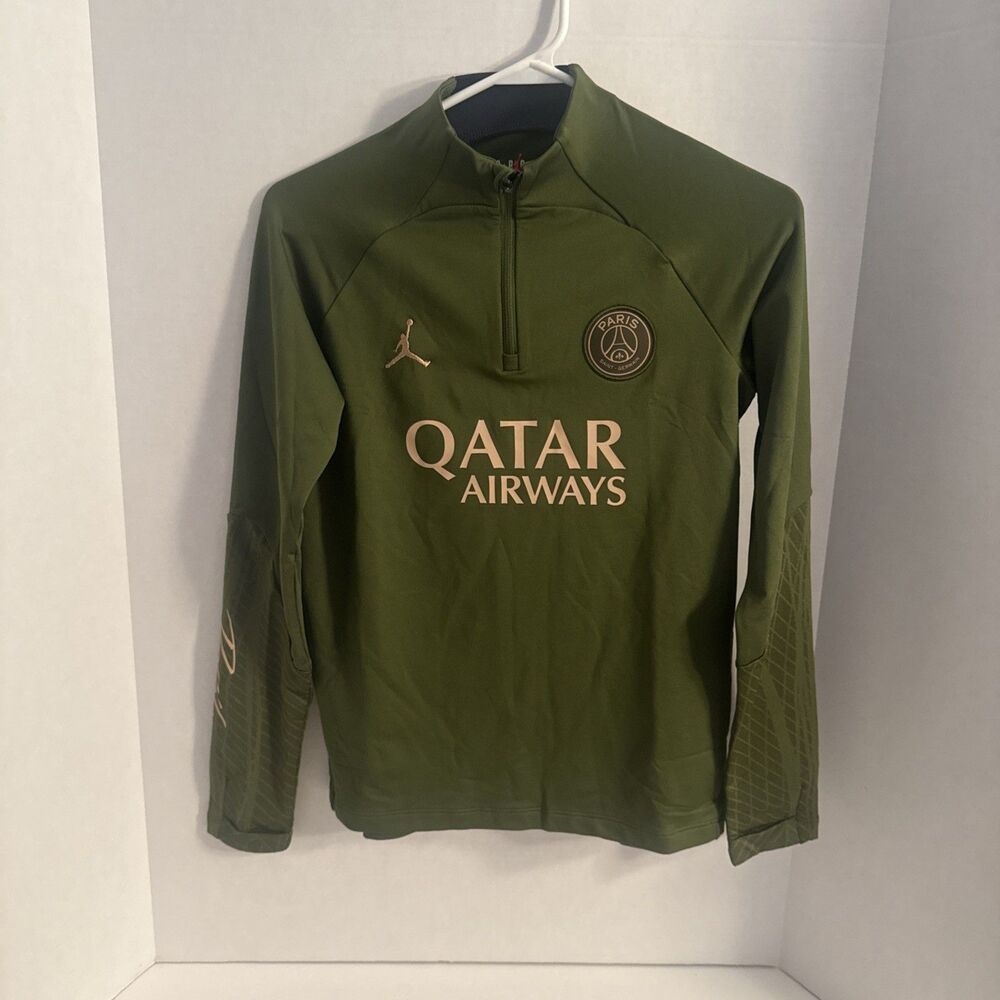 Nike Jordan PSG Paris Saint-Germain Drill Top 1/4 Zip Olive Green Kids Size L